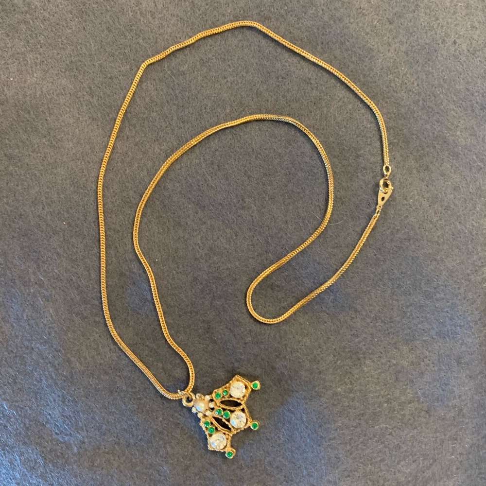 Triangular Shaped Vintage Gold Toned Pendant/ Cha… - image 3